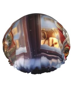 Weihnachtliche Fensterbank-Duschhaube, doppellagig, wasserdicht, wiederverwendbar, elastisch, für Damen und Herren