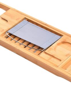 Fafeicy Badewannentablett, Bambus-Badewannentablett, Einfacher Einziehbarer, Stabiler Badewannenhalter mit Leseständer oder Tablet-Halter, Weinglashalter für Zuhause, Badezimmertabletts