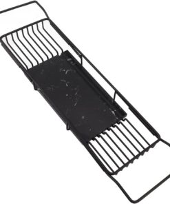 Metall-Marmor-Badewannenregal, Metall-Marmor-Badewannentablett, rutschfest, Platzsparend, Multifunktional, Erweiterbar, Badewannentablett, Einweihungsgeschenk (Schwarz)