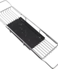 Metall-Marmor-Badewannenregal, Metall-Marmor-Badewannentablett, rutschfest, Platzsparend, Multifunktional, Erweiterbar, Badewannentablett, Einweihungsgeschenk (Silber schwarz)