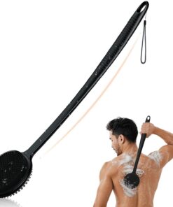 VWMYQ Silikon-Rückenschrubber für die Dusche, Silikon-Gesichtsschrubber für Männer, 43,2 cm verlängerter langer Griff, Körperbürste, doppelseitige Duschbürste für Duschpeeling und Massage