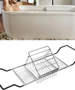 Metall-Badewannenregal, Metall-Badewannenregal, Edelstahl, Einziehbar, Verstellbar, Abnehmbarer Ständer, Badezimmer-Caddy, Tablettregal, Badewannentablett, Badezimmertabletts