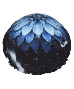 Badekappe mit blauem Blumendruck, für langes und kurzes Haar, waschbar, elastisches Band, Badehaarmut für langes Haar, Zopf