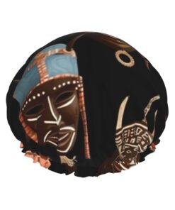 African Ritual Ethnic Tribal Printed Shower Cap for Women Waterproof Bath Caps Reusable Double Layered Shower Hat Bathing Shower Caps for Men Ladies Spa Salon