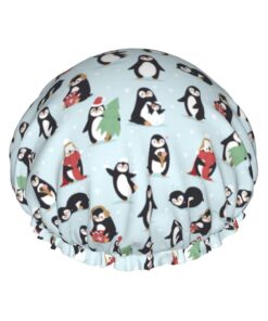 Niedliche Pinguin-Duschhaube, wiederverwendbar, Badehaube, doppellagig, wasserdicht, für Damen, Herren, Kinder, Spa oder Salon