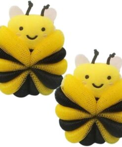 2 Stück Hautreinigende Badekugeln in Bienenform, Kinder-Körperbadekugeln, Körperpeeling-Duschkugeln, Bienenform-Hautwasch-Haargummis