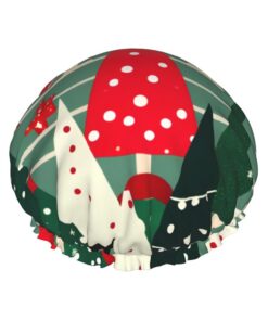 Badekappe mit Weihnachtsbäumen-Aufdruck, für langes und kurzes Haar, waschbar, elastisches Band, Badehaarmut für langes Haar, Zopf