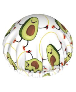 Lustige Badekappe mit Cartoon-Avocado-Druck, für langes Haar und kurzes Haar, waschbares Gummiband, Badehaarmut für langes Haar, Zopf