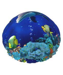 3D Unterwasserwelt Fisch Delphi Druck Badekappe für langes Haar und kurzes Haar, waschbares Gummiband, Badehaarmut für langes Haar, Zopf