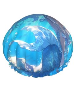 Blaue Badehaube mit Meerjungfrau-Aufdruck, für Damen, wiederverwendbar, doppelte wasserdichte Schichten, Duschhauben für Damen