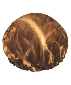 Badekappe mit Weizenfelddruck, für langes und kurzes Haar, waschbar, elastisches Band, Badehaarmütze für langes Haar, Zopf