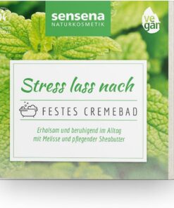 Sensena Cremebad "Stress lass nach", 40 g festes Pflegebad und Badezusatz, Naturkosmetik für sanft sprudelnde Wellness, duftendes Badegeschenk für 2 Vollbäder in liebevoller Faltschachtel