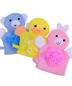 Healvian 3 Stück-pack Badehandschuhe mit Cartoon Motiven Doppelseitig und Schnell Trocknend aus Pflanzenfaser und Schwamm Peeling Badezubehör für Dusche und Körperpflege