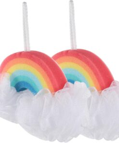 VALICLUD 2 Stück Kinder Badeschwämme mit Regenbogenmuster Sanftes Körperpeeling Schwammiges Material und Praktisch zum Mitnehmen für Kinder Beim Baden