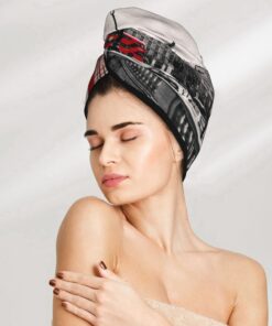 Red Phone Booth London Street Dry Hair Cap Hair Drying Hat with Buttons Super Absorbent Quick Drying Hair Towel Wrap Soft Hair Hat for Women Dry Hair Turban for Wet Curly Long Hair