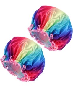 Healvian 2stücke Duschhaube für Mädchen mit Gummiband Verstellbar Wiederverwendbar und Waschbar Haarschutz für Dusche Badehaube für Langes Haar Elastischer Duschhut