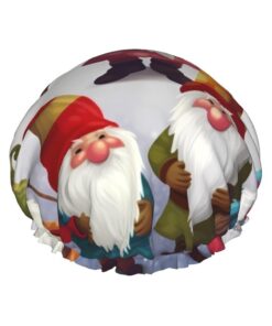 Lustige Weihnachtswichtel bedruckte Duschhaube für Frauen, wasserdichte Badekappen, wiederverwendbar, doppellagig, Duschhut, Bade-Duschkappen für Männer und Damen, Spa, Salon