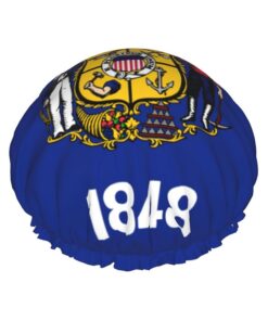 Wisconsin State Flag Print Shower Essentials Bonnet For Women, Large Washable Elastic Band Bath Hair Wrap Shower Cap