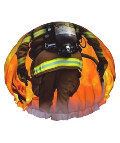 Feuerwehrmann Feuerwehrmann Flamme bedruckte Duschhaube für Frauen wasserdichte Badekappen wiederverwendbar doppellagig Duschhut Baden Duschkappen für Männer Damen Spa Salon