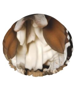 Basset Hound Duschhaube für Damen und Herren, groß, wiederverwendbar, doppellagig, wasserdicht, Badekappen, elastisches Band, Haarmütze für alle Frisuren, reisefreundlich