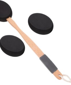 Rückenlotion Applikator mit Holzgriff, Eva Badebürste, Schwarz | 1 Satz mit Bürstenköpfen, Rutschfestes Design, für Pflegecreme und Körperpeeling