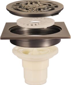 Quadratischer Duschabfluss, 4 Zoll Bodenabfluss Duschabfluss Aus Massivem Messing Mit Mustergitter Abnehmbare Abdeckung Badezimmer Deodorant Duschabfluss