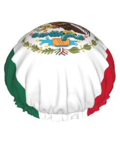Große wasserdichte Duschhaube für Damen, Motiv: Flagge von Mexiko, für langes Haar, waschbar, elastisches Band, Badehaarmut