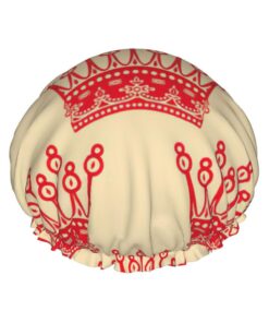 Badekappe mit rotem Kronen-Druck, für langes und kurzes Haar, waschbar, elastisches Band, Badehaarmut für langes Haar, Zopf