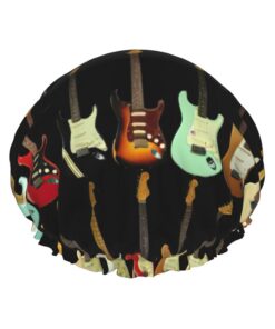 Badekappe mit Kunst-Gitarren-Muster, für langes und kurzes Haar, waschbar, elastisches Band, Badehaarmut für langes Haar, Zopf