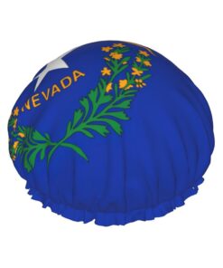 Duschhaube mit Nevada-Flaggen-Druck, groß, wasserdicht, für Damen, langes Haar, waschbar, elastisches Band, Badehaarmut