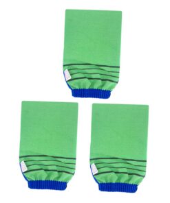 Pack Körperpeelinghandschuh aus Pflanzen Bambusfasern, Grün | Doppelseitig, Fingerfrei, Leicht zu Reinigen, Badehandschuh für Dusche, 3 Stück
