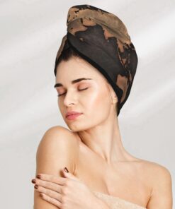 Rust Weltkarte Trockenes Haar Kappe Haartrocknen Hut mit Knöpfen Super Saugfähig Schnell Trocknendes Haar Handtuch Wrap Weiche Haar Hut für Frauen Trockenes Haar Turban für nasses lockiges