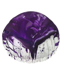 Purple Love Print Shower Essentials Bonnet For Women, Large Washable Elastic Band Bath Hair Wrap Shower Cap