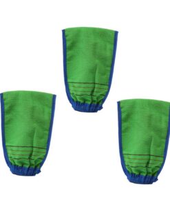 Healvian 3 Stück-pack Bambusfaser Badehandschuhe Grün Doppelseitig Exfolierend für Dusche und Massage Umweltfreundlich und Wiederverwendbar