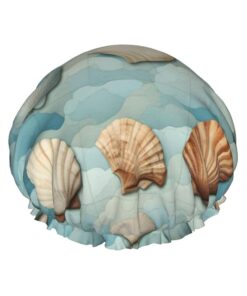 Badekappe mit Muschelmotiv, für langes und kurzes Haar, waschbar, elastisches Band, Badehaarmut für langes Haar, Zopf