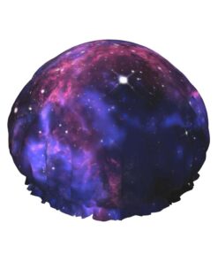 Dusch-Universum Galaxie-Stern-Weltraum-Druckkappe für Frauen, wiederverwendbar, wasserdicht, doppellagig, Dusch-Haarkappe mit elastischem Band, Einheitsgröße