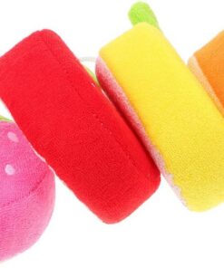 OUNONA 4 Stück Kinder Badeschwämme Fruchtform Schwamm Duschball Aus Umweltfreundlichem Material Mit Trageband Für Sanfte Reinigung Und Badespaß