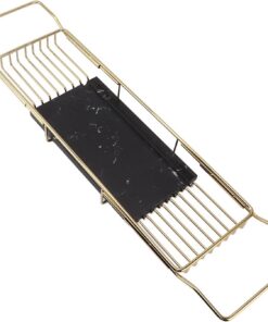 Metall-Marmor-Badewannenregal, Metall-Marmor-Badewannentablett, rutschfest, Platzsparend, Multifunktional, Erweiterbar, Badewannentablett, Einweihungsgeschenk (Goldschwarz)
