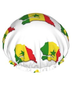 Senegal-Flagge, Kartendruck, Haarabdeckung für Dusche, Frauen, verstellbare Haarkappe, stilvoll, groß, wasserdicht, Duschhaube