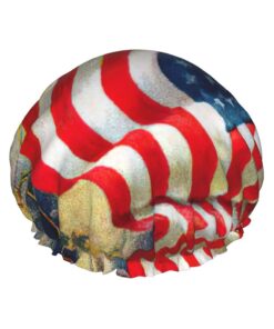Amerikanische Usa Flagge Adler Kunstdruck Dusche Essentials Haube für Frauen, großes waschbares Gummiband, Badehaar, Duschhaube