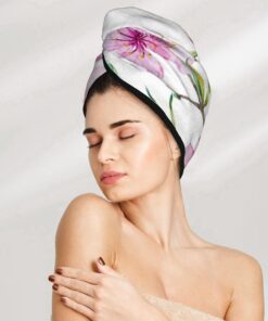 Hawaiianischer Blumendruck Trockenes Haar Kappe Haar Trocknen Hut mit Knöpfen Super Saugfähig Schnell Trocknendes Haar Handtuch Wrap Weiche Haar Hut für Frauen Trockenes Haar Turban für nasses