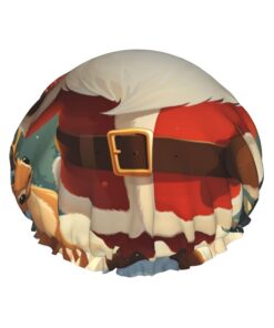 Weihnachtsmann-Duschhaube für Damen, wiederverwendbar, wasserdicht, waschbar, elastisches Band, Badehaarmütze, doppellagig, Badekappe, extra groß für langes Haar