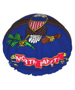 North Dakota State Flag Print Shower Essentials Bonnet For Women, Large Washable Elastic Band Bath Hair Wrap Shower Cap