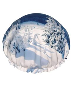 Badekappe mit Sonnenuntergang, Winter, Berge, bedruckt, für langes Haar und kurzes Haar, waschbar, elastisches Band, Badehaarmütze für langes Haar, Zopf