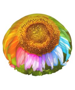 Badekappe mit 3D-Sonnenblumen-Druck, für langes und kurzes Haar, waschbar, elastisches Band, Badehaarmut für langes Haar, Zopf