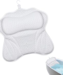Wannenkissen – 35,6 cm ergonomisches Stützschaumpolster für Kopfkomfort, Rückenentlastung mit Schnelltrocknungsfunktion, Luxus-Badewanne für Zuhause, Hotel, Wohnung, weißer Netzbezug