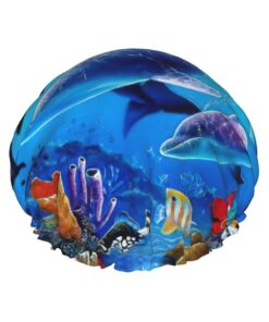 Blue Ocean Print Badekappe für langes Haar und kurzes Haar, waschbar, elastisches Band, Badehaarmut für langes Haar, Zopf