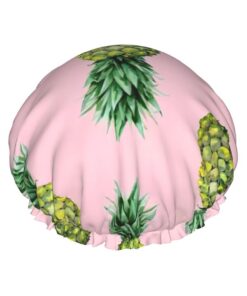 Badekappe mit Ananas-Aufdruck, für langes und kurzes Haar, waschbar, elastisches Band, Badehaarmütze für langes Haar, Zopf