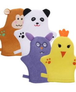 VALICLUD 4 Stück-pack Kinder Waschlappen Ebene mit Niedlichen Tiermotiven Polyester Badehandschuhe zum Peeling und Sanfter Körperreinigung für Jungen und Mädchen