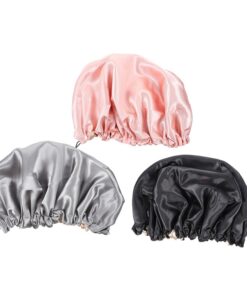 OUNONA 3 Stück Teiliges Verstellbare Satin Haarkappe für Damen Wasserdichtes Duschhaube Unisex Friseurhaube in Schwarz Gold für und Schutz